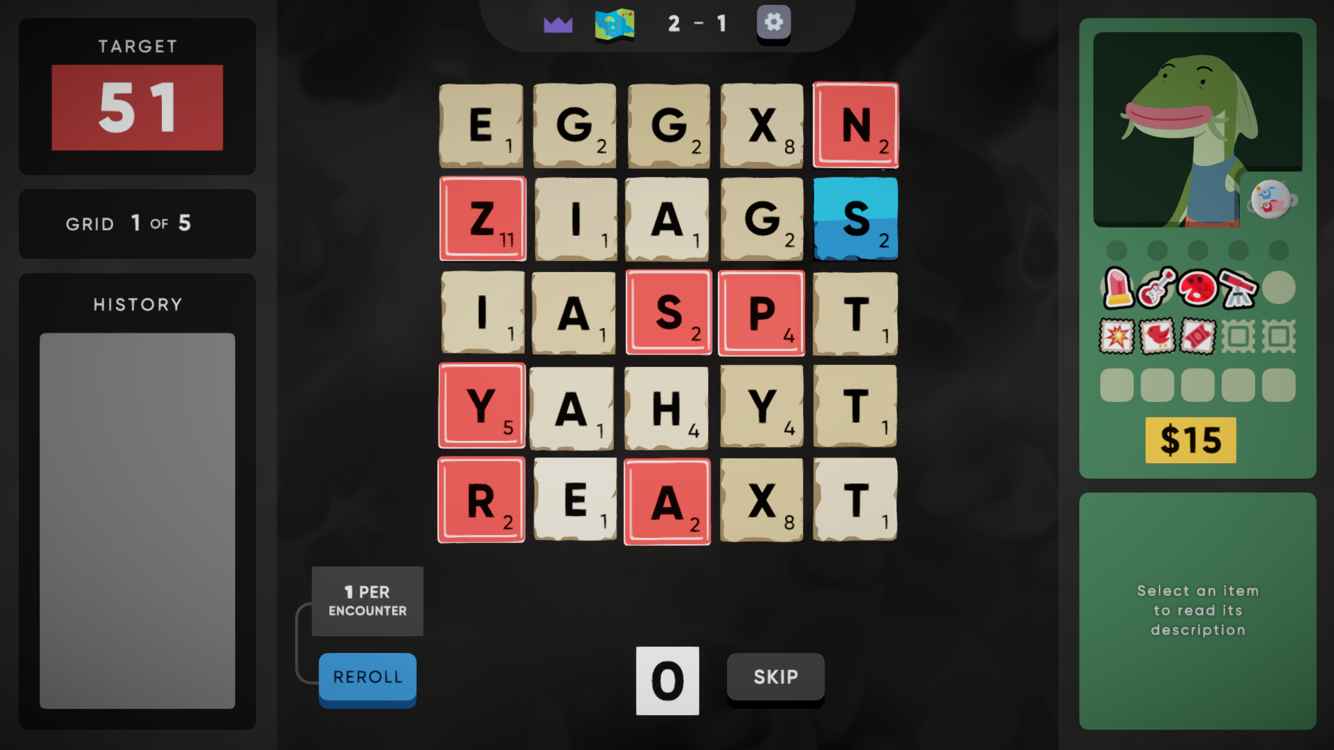 Building a word on the grid mid-battle